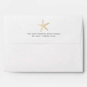 Tropical Starfish Gold Modern Beach Wedding Envelope