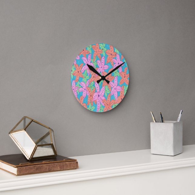 Tropical Starfish Pattern Round Clock (Office)