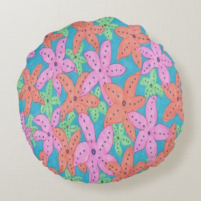 Tropical Starfish Pattern Round Cushion (Back)