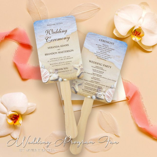 Tropical Starfish Shells Beach Wedding Program Fan (Creator Uploaded)