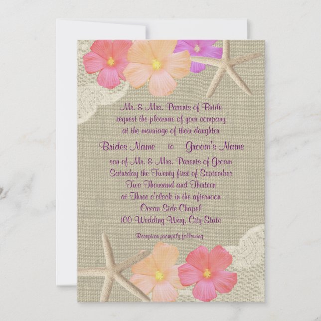 Tropical Starfish Wedding Invitation (Front)