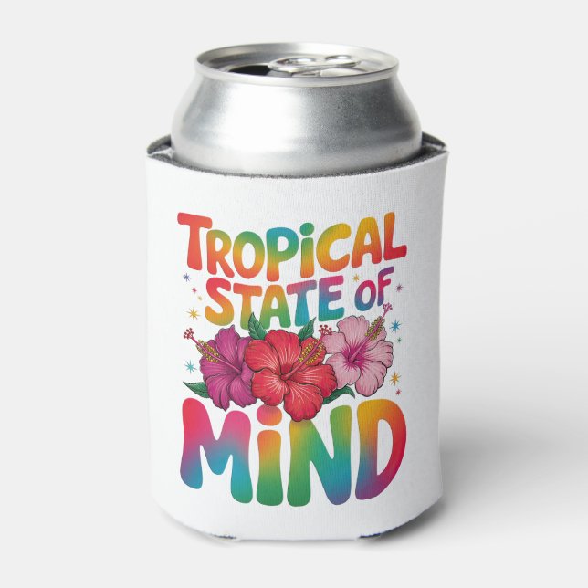 Tropical State of Mind Summer Beach Tropical Can Cooler (Can Front)