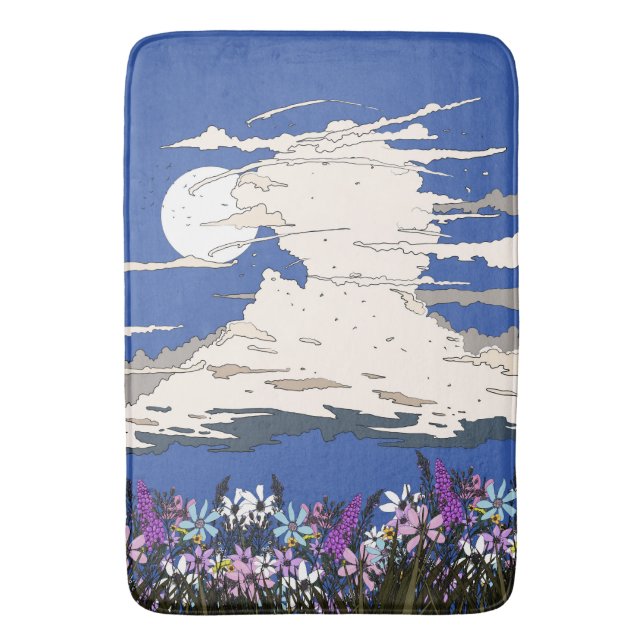 Tropical Storm and Flowers Bath Mat (Front Vertical)