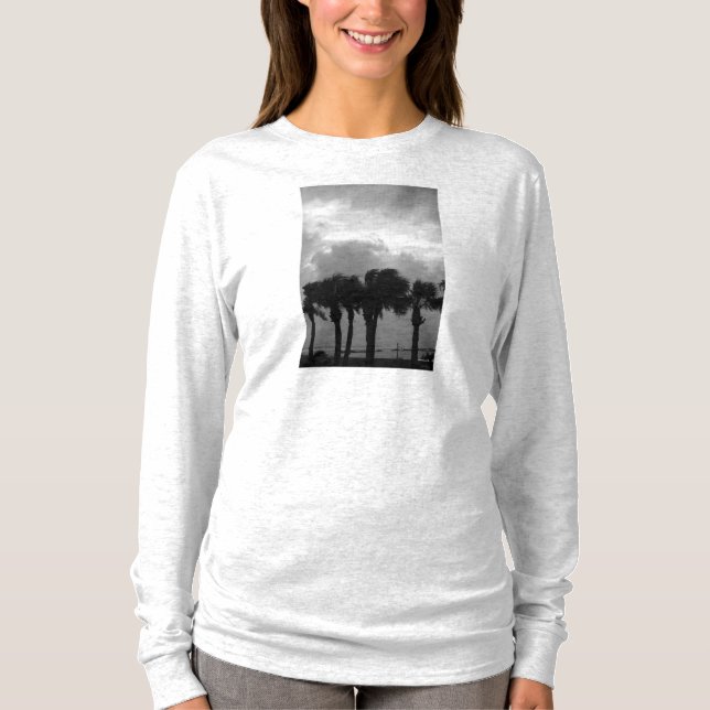 Tropical Stormy Skies Grayscale Long Sleeve Shirt (Front)