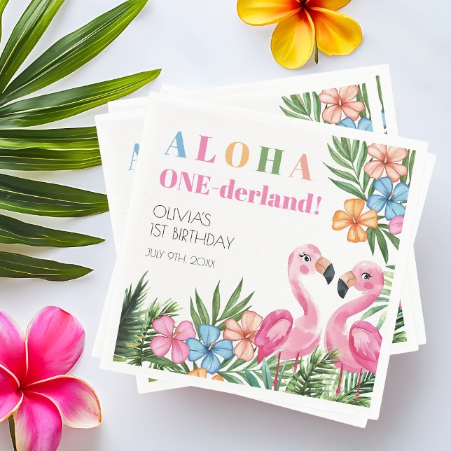 Tropical Summer 1st  Flamingo Onederland Birthday  Napkin (Tropical Summer 1st Flamingo Onederland Birthday Napkins)