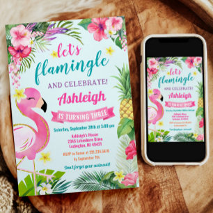 Tropical Summer 3rd Birthday Invitation