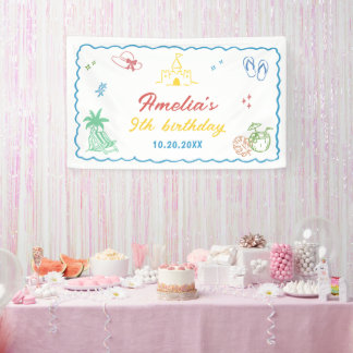 Tropical Summer Beach Birthday Party Banner