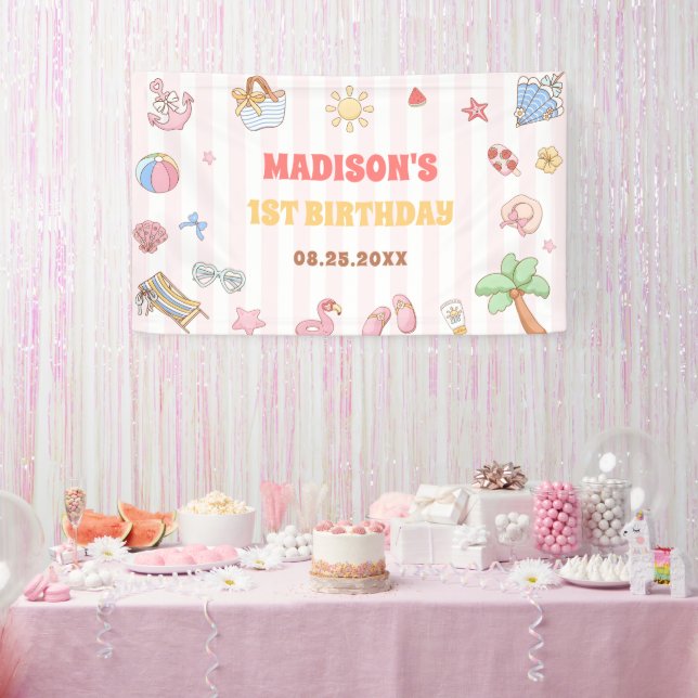 Tropical Summer Beach Birthday Party  Banner (Party)