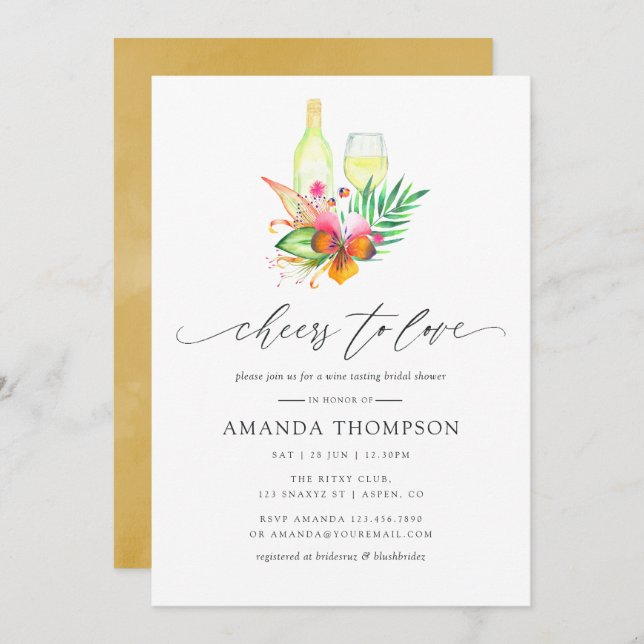 Tropical Summer Beach Bridal Shower Wine Tasting Invitation (Front/Back)