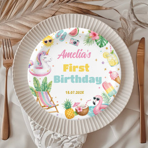 Tropical Summer Beach Girl Birthday Party Paper Plate