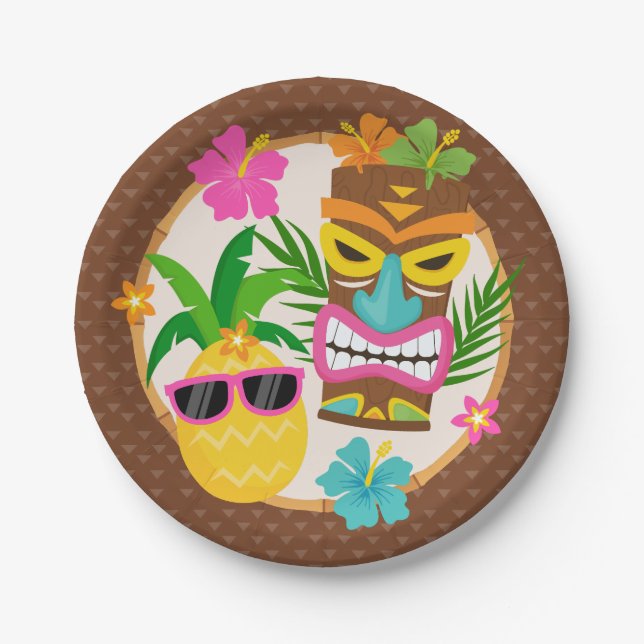 Tropical Summer Beach Luau Birthday Paper Plate (Front)