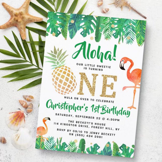 Tropical Summer Beach Luau Boys 1st Birthday Invitation (Creator Uploaded)