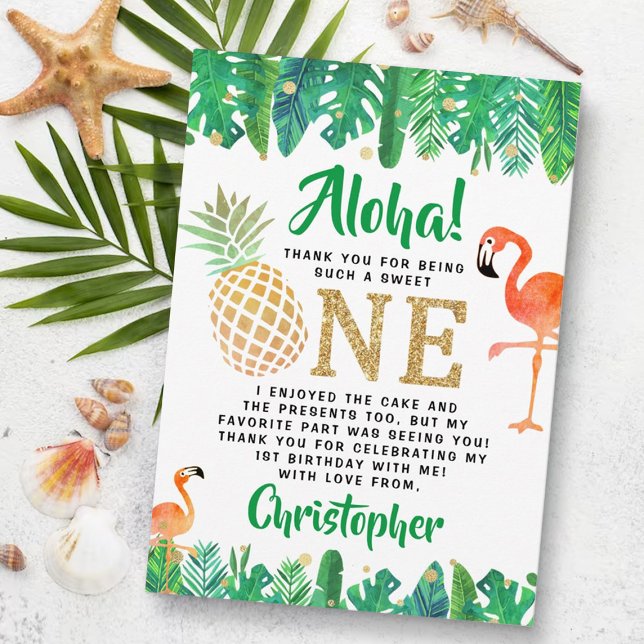 Tropical Summer Beach Luau Boys 1st Birthday Thank You Card (Creator Uploaded)