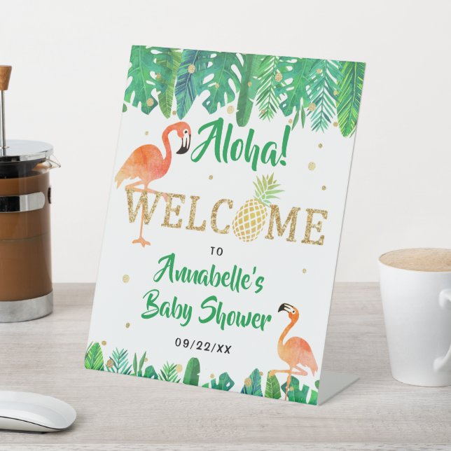 Tropical Summer Beach Luau Boys Baby Shower Pedestal Sign (In SItu)