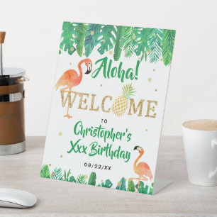 Tropical Summer Beach Luau Boys Birthday Pedestal Sign