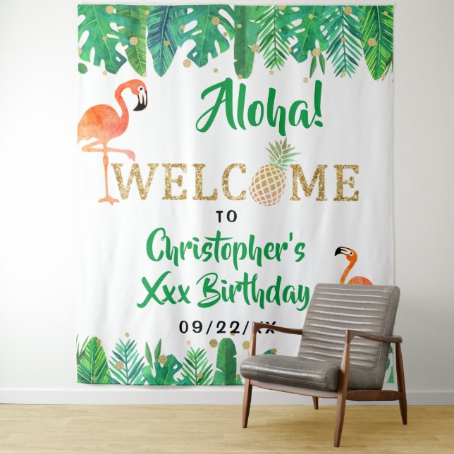 Tropical Summer Beach Luau Boys Birthday Tapestry (In Situ)