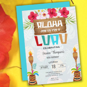 Tropical Summer Beach Luau Girls 10th Birthday  Invitation