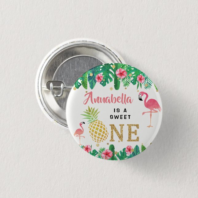 Tropical Summer Beach Luau Girls 1st Birthday 3 Cm Round Badge (Front & Back)