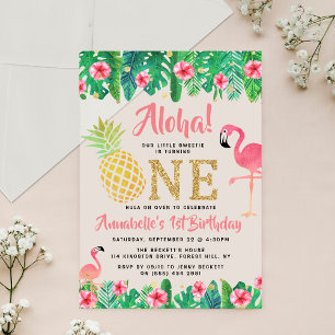 Tropical Summer Beach Luau Girls 1st Birthday Acrylic Invitations