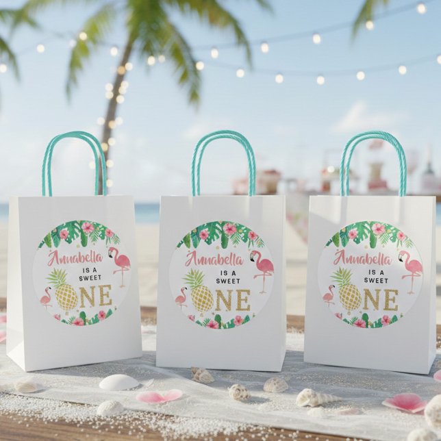 Tropical Summer Beach Luau Girls 1st Birthday Classic Round Sticker (Creator Uploaded)