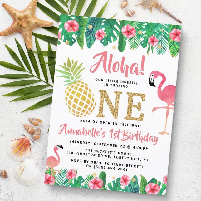 Tropical Summer Beach Luau Girls 1st Birthday Invitation (Creator Uploaded)