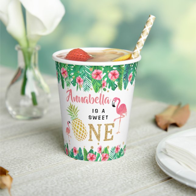 Tropical Summer Beach Luau Girls 1st Birthday Paper Cups (Insitu)