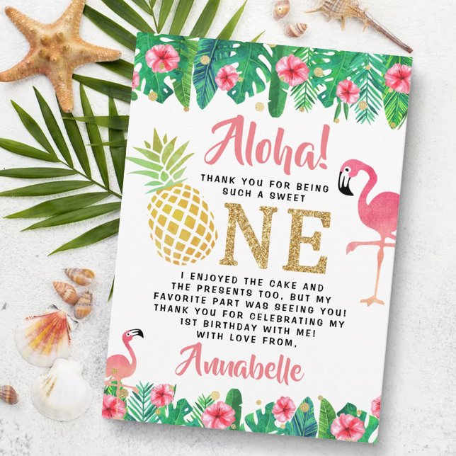 Tropical Summer Beach Luau Girls 1st Birthday Thank You Card (Creator Uploaded)