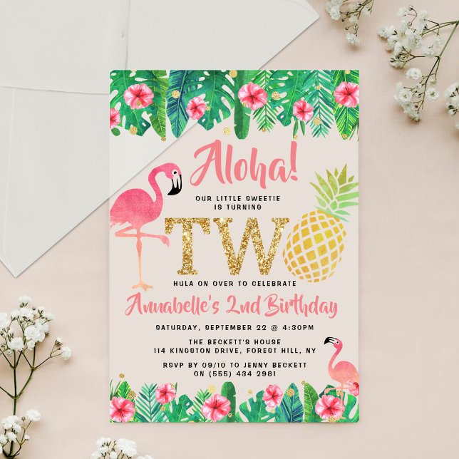 Tropical Summer Beach Luau Girls 2nd Birthday Acrylic Invitations (Creator Uploaded)