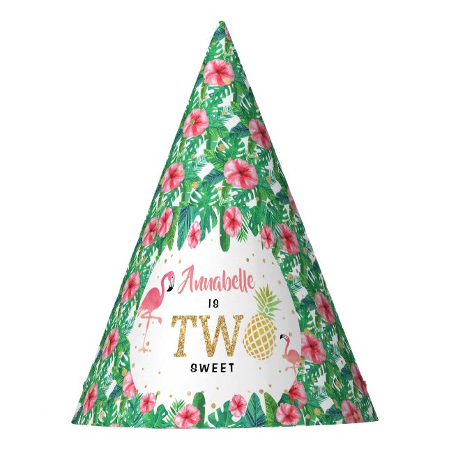 Tropical Summer Beach Luau Girls 2nd Birthday Party Hat (Front)