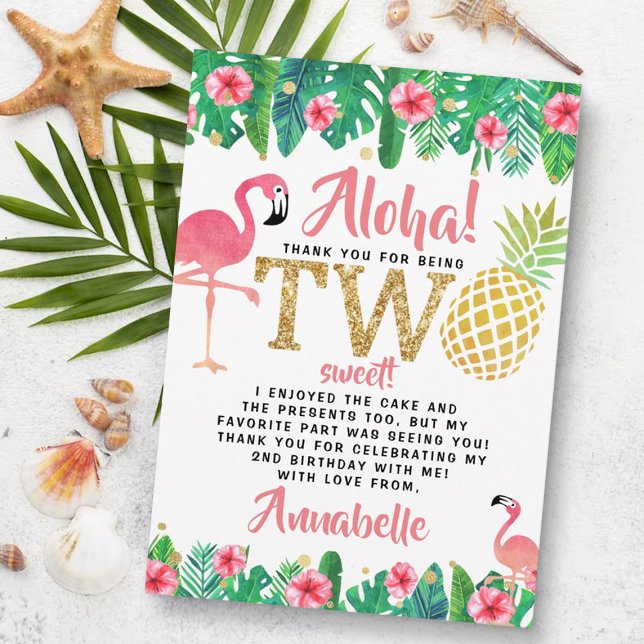 Tropical Summer Beach Luau Girls 2nd Birthday Thank You Card (Creator Uploaded)