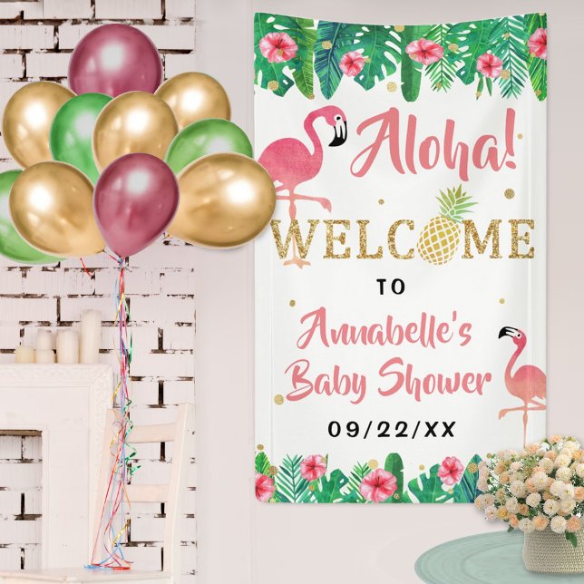 Tropical Summer Beach Luau Girls Baby Shower Banner (Creator Uploaded)