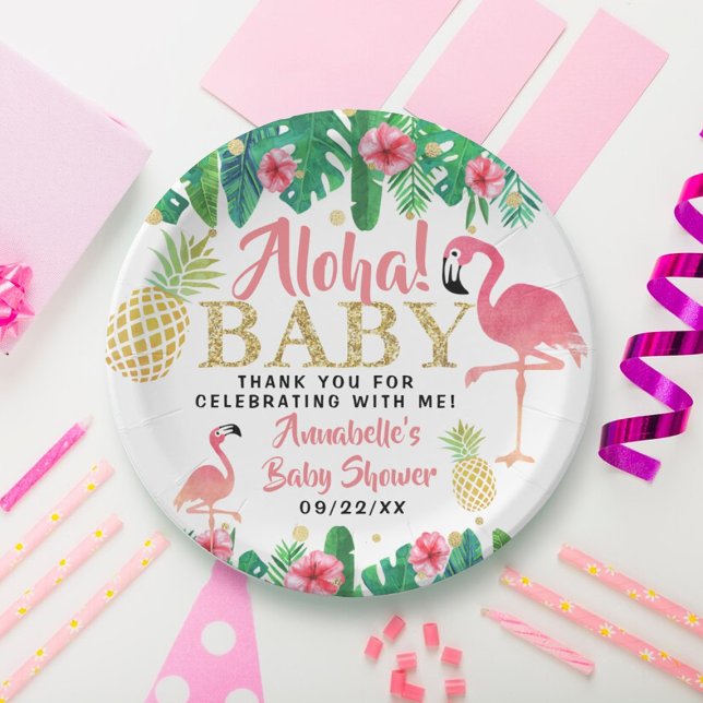 Tropical Summer Beach Luau Girls Baby Shower Paper Plate (Creator Uploaded)