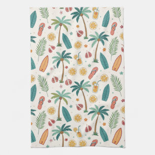 Tropical Summer Beach Pattern (1) Tea Towel