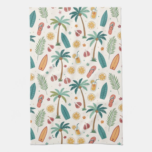 Tropical Summer Beach Pattern (1) Tea Towel (Vertical)