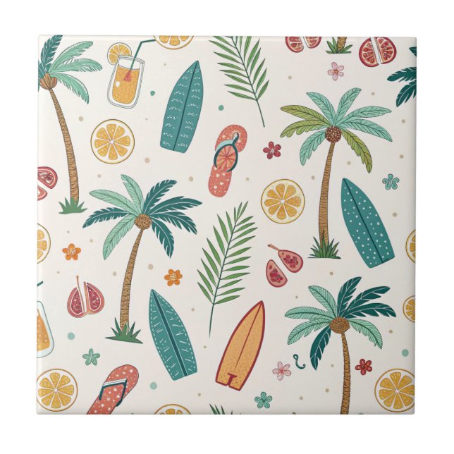 Tropical Summer Beach Pattern (1) Tile (Front)