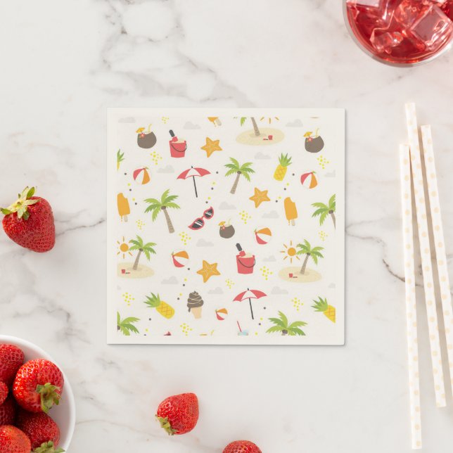 Tropical Summer Beach Vacation Pattern Design Napkin (Insitu)