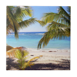 Tropical summer beach view with palms tile