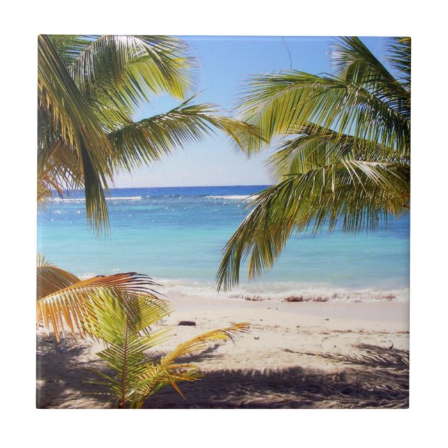 Tropical summer beach view with palms tile (Front)