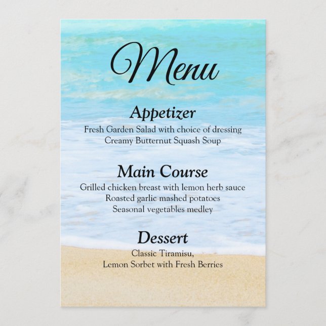 Tropical Summer Beach Wedding Menu Card (Front)