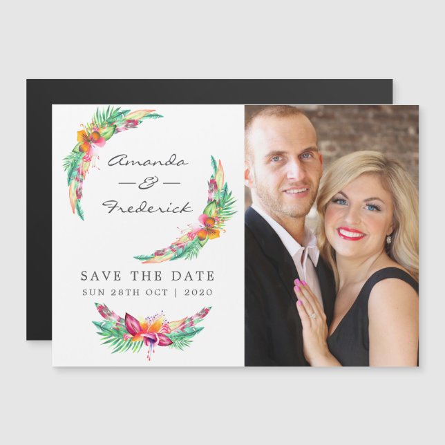 Tropical Summer Beach Wedding Save the Date Magnetic Invitation (Front/Back)