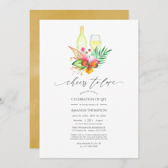 Tropical Summer Beach Wine Celebration of Life Inv Invitation (Front/Back)