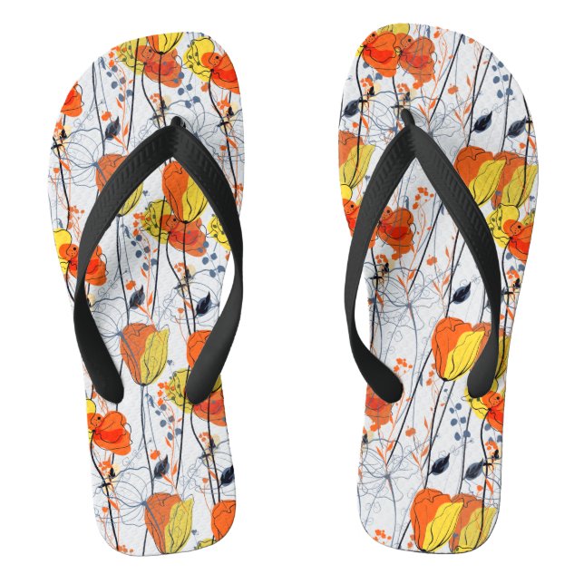 Tropical summer | Beautiful yellow  florals Design Jandals (Footbed)