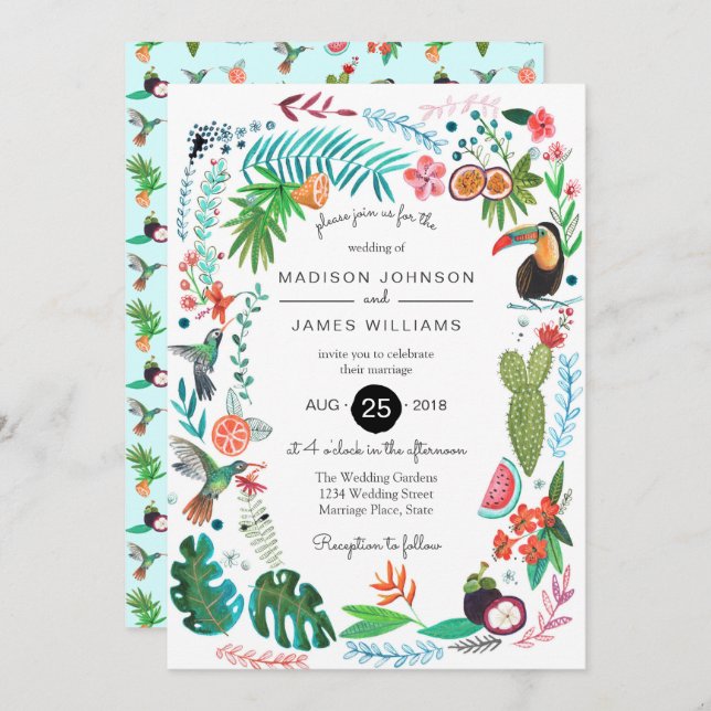 Tropical Summer Birds | Wedding Invitations (Front/Back)