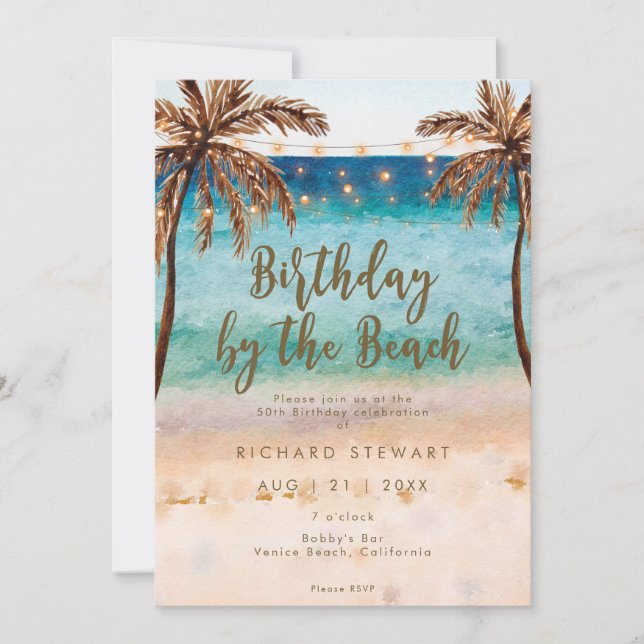 tropical summer birthday by the beach invitation (Front)