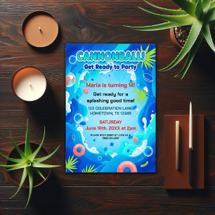 Tropical Summer Birthday Pool Party Invitation