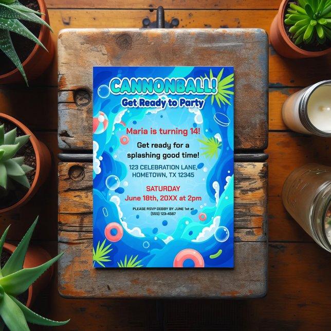 Tropical Summer Birthday Pool Party Postcard (Creator Uploaded)