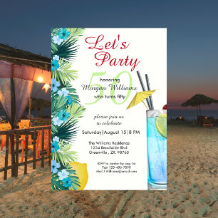 Tropical Summer Blue Cocktail 50th Birthday Party  Invitation