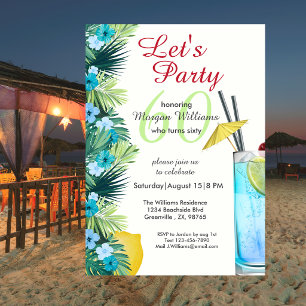 Tropical Summer Blue Cocktail 60th Birthday Party  Invitation