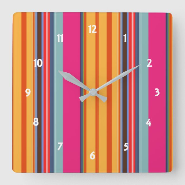 Tropical Summer Bright Colourful Stripe Pattern Square Wall Clock (Front)