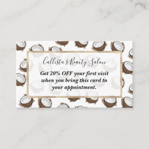 Tropical Summer Brown White Coconut Fruit Pattern Discount Card
